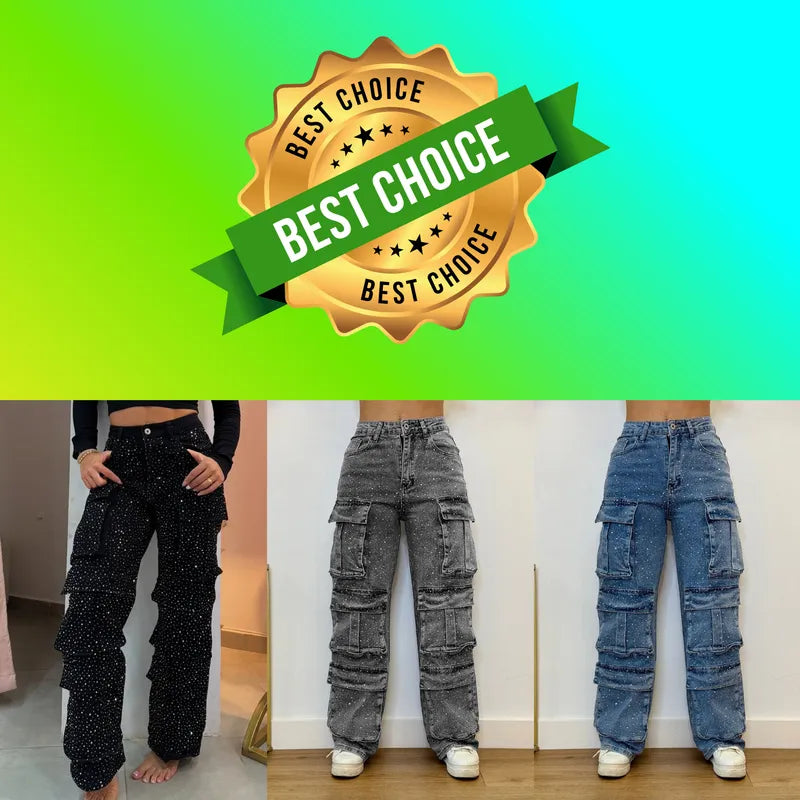 Midnight Shine | Rhinestone Streetwear Jeans