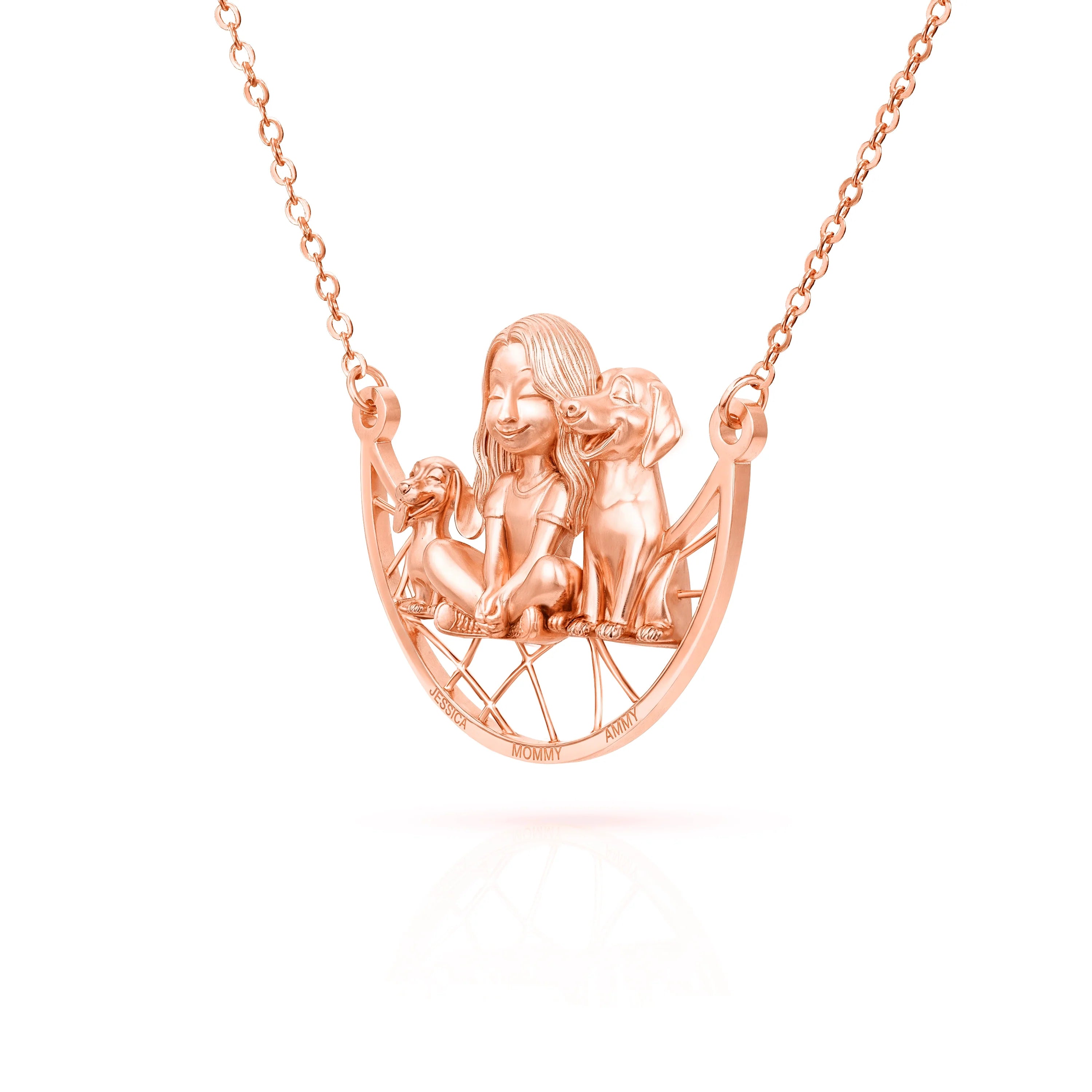 Paw & Heart – Custom Girl With Dogs Necklace