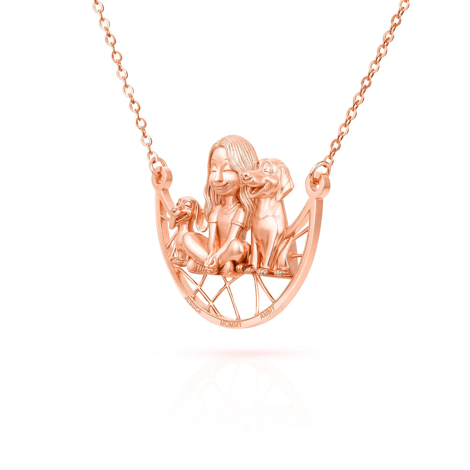 Paw & Heart – Custom Girl With Dogs Necklace