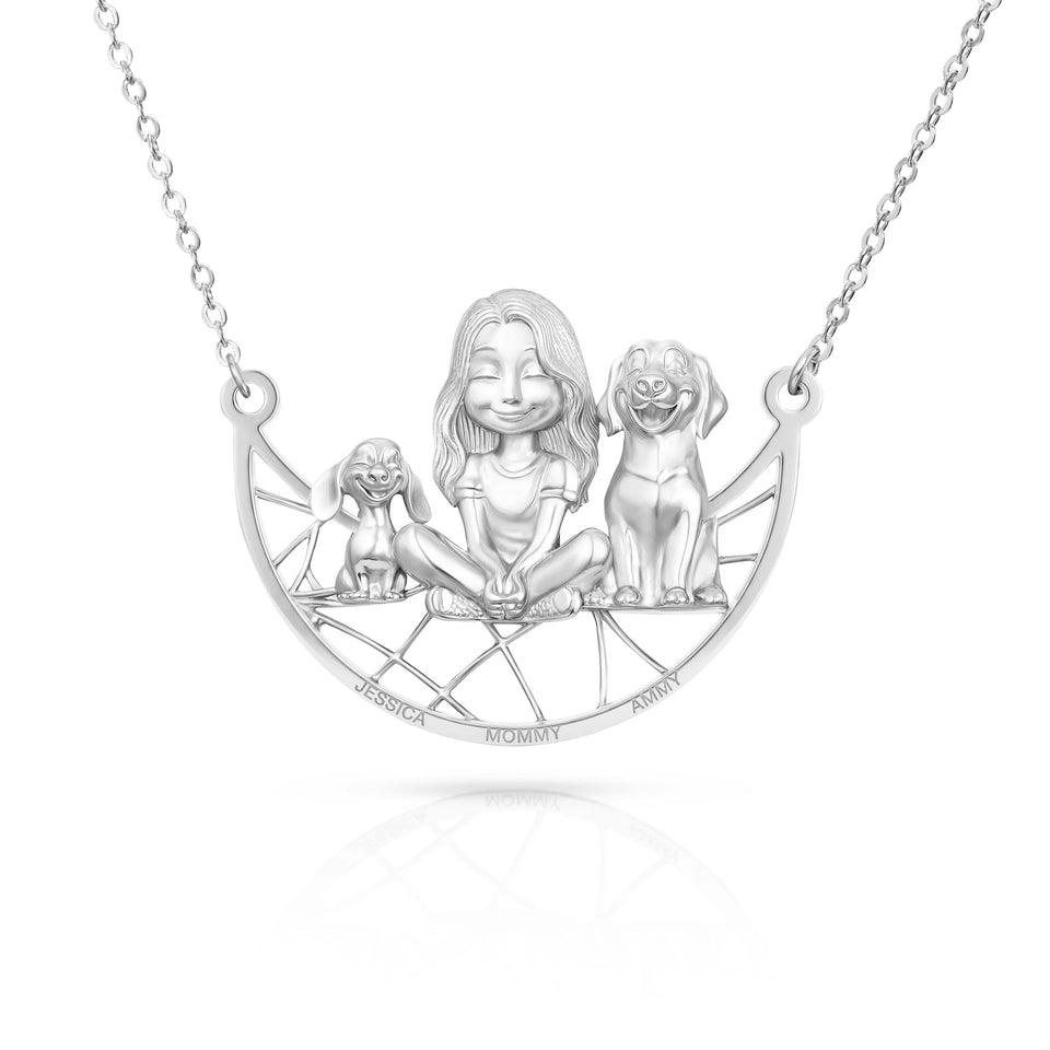 Paw & Heart – Custom Girl With Dogs Necklace