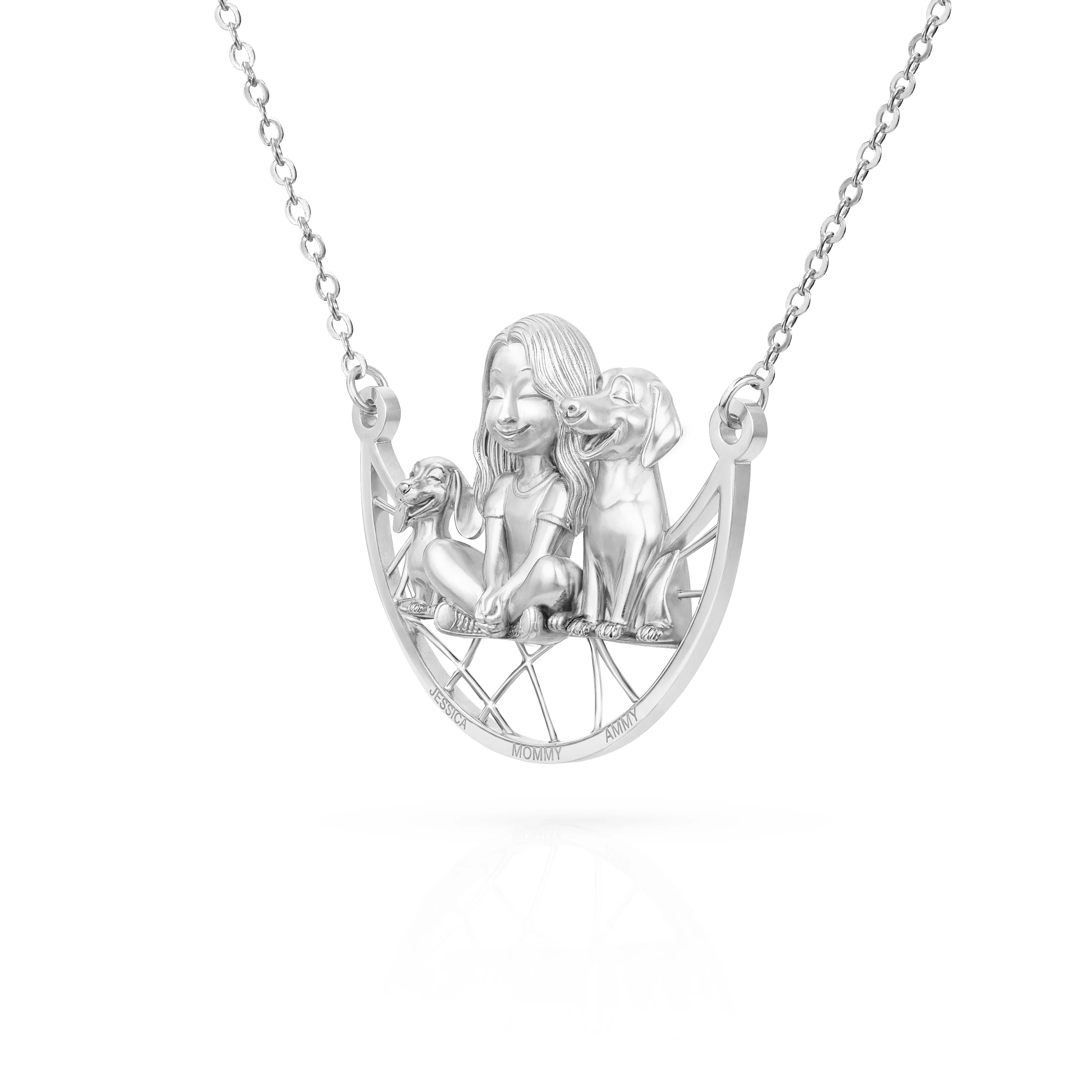 Paw & Heart – Custom Girl With Dogs Necklace