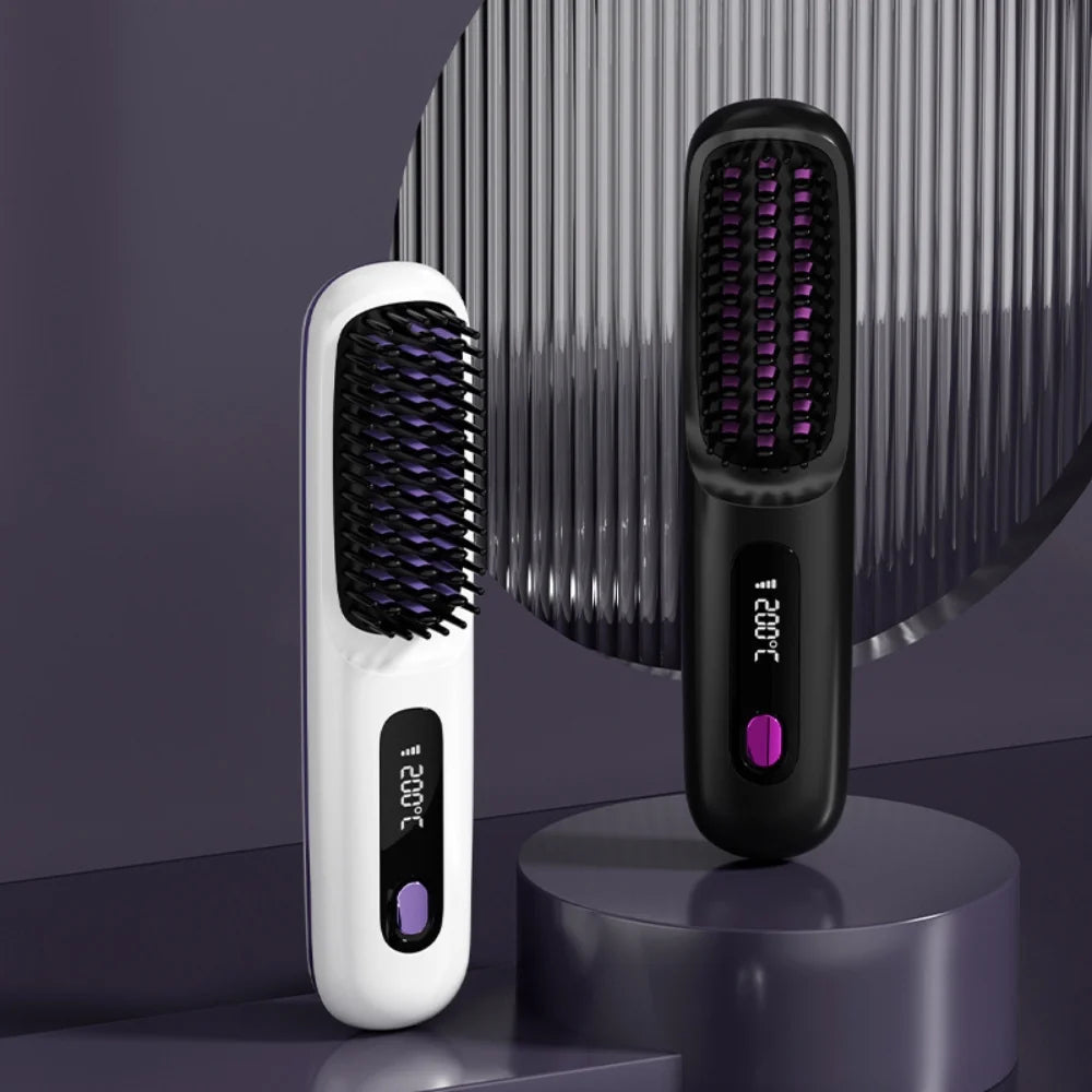SleekWave Cordless Hair Straightening Brush in Pearl White and Midnight Black color options with sleek modern design