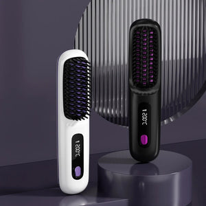 SleekWave Cordless Hair Straightening Brush in Pearl White and Midnight Black color options with sleek modern design