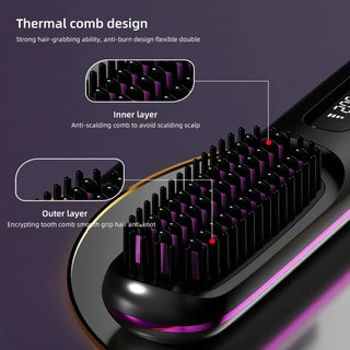 SleekWave Hair Straightening Brush with advanced thermal comb design showing anti-scald bristles and tangle-free smooth styling
