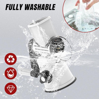 Fully washable white rotary kitchen grater with water splash, clarioy homeware tool