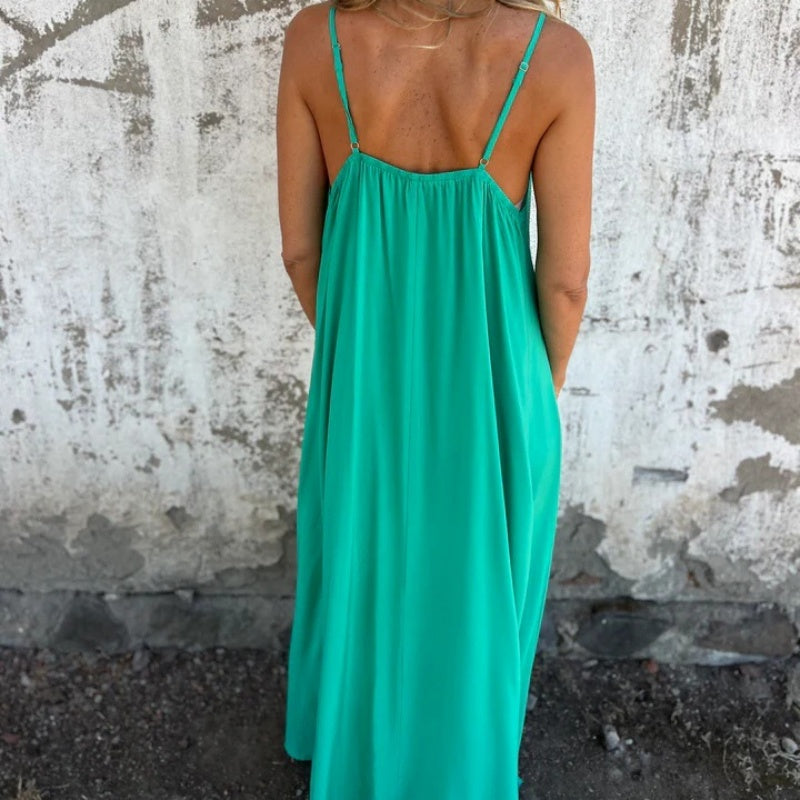 SilkPetal – Lace Trim Spaghetti Strap Maxi Dress