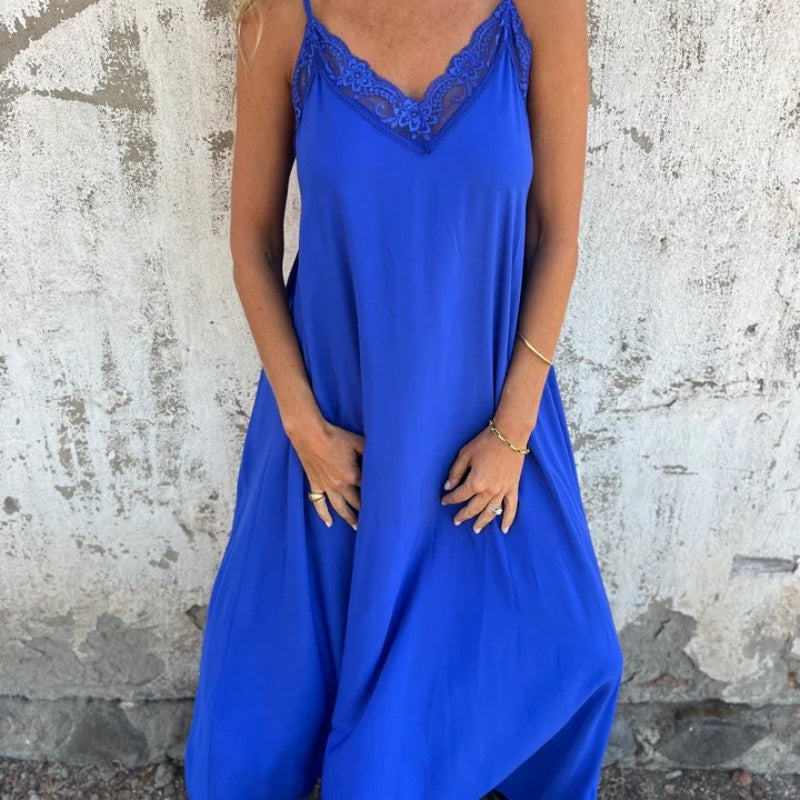 SilkPetal – Lace Trim Spaghetti Strap Maxi Dress