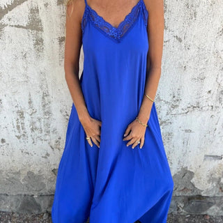 SilkPetal – Lace Trim Spaghetti Strap Maxi Dress
