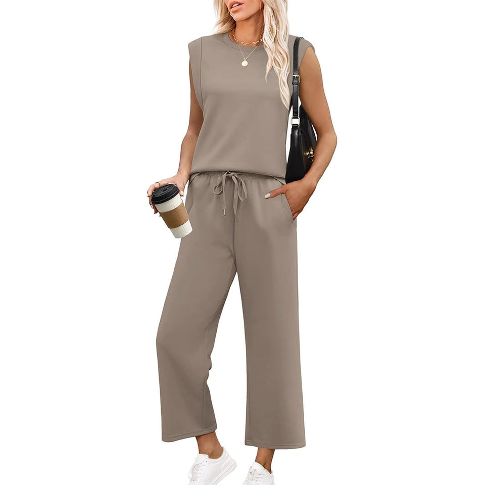 EffortlessEase - Sleeveless Top & Wide-Leg Pants Set