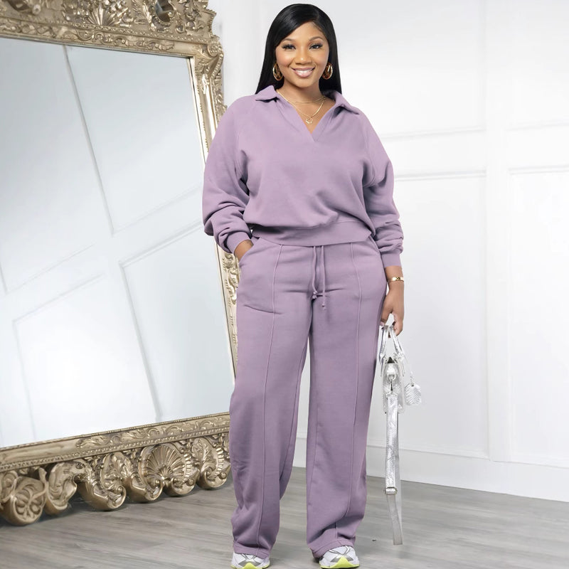VeloraStyle – Long Sleeve Top with Elastic Pants Set