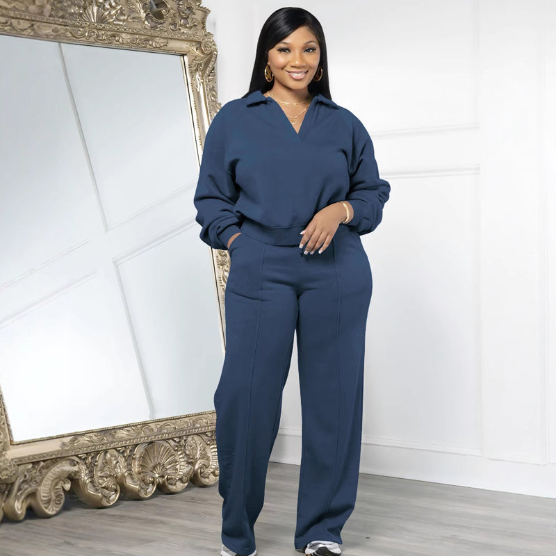 VeloraStyle – Long Sleeve Top with Elastic Pants Set