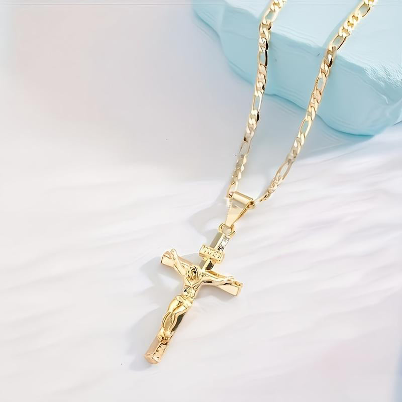 GraceCross – Elegant Crucifix Figaro Chain Necklace