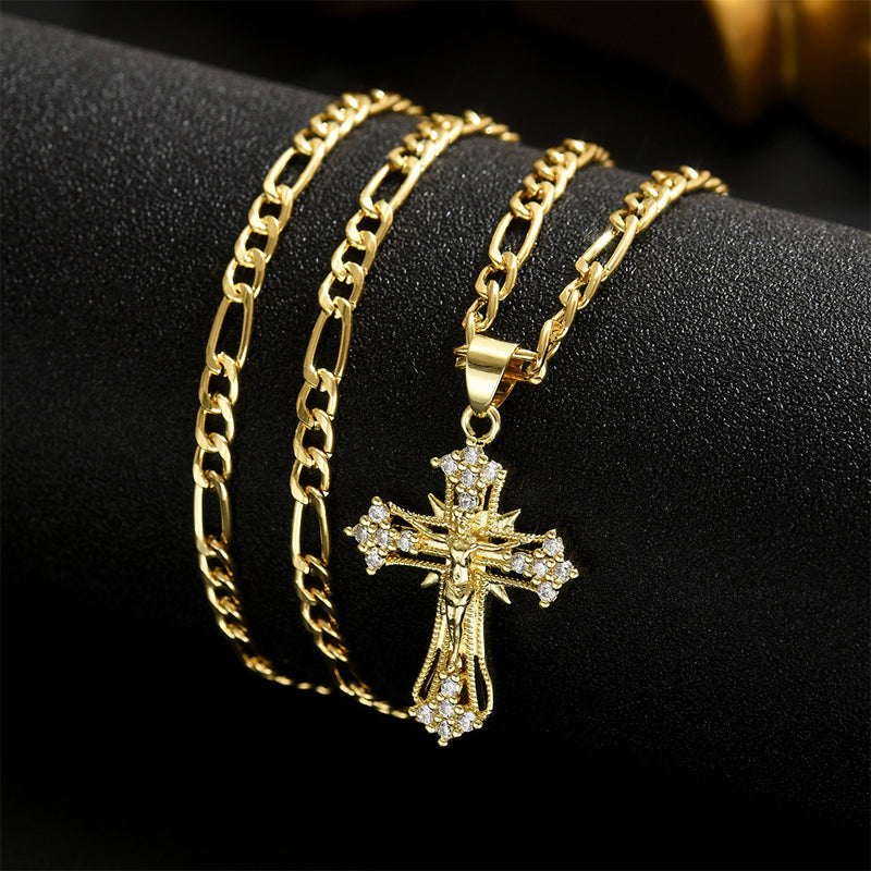 GraceCross – Elegant Crucifix Figaro Chain Necklace