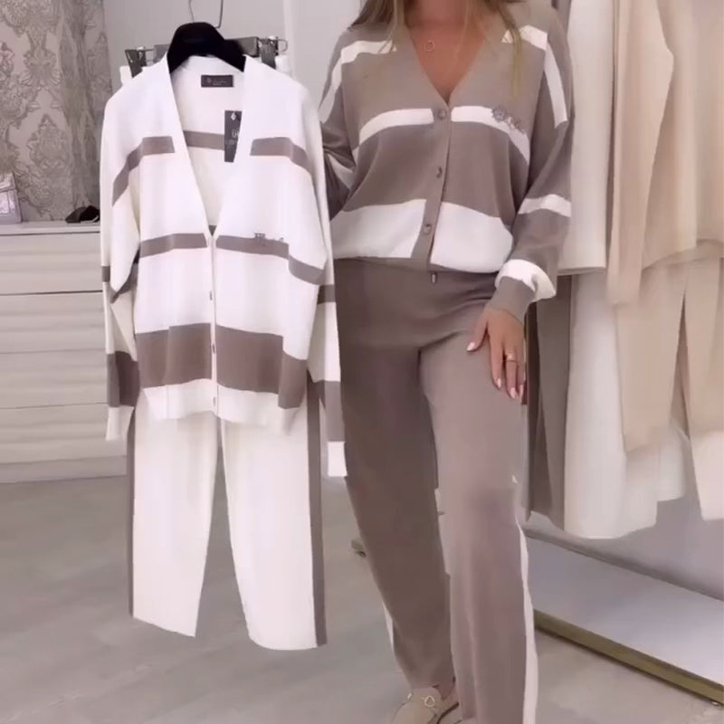 StripeEase – Women’s Fashionable Casual Two-Piece Set
