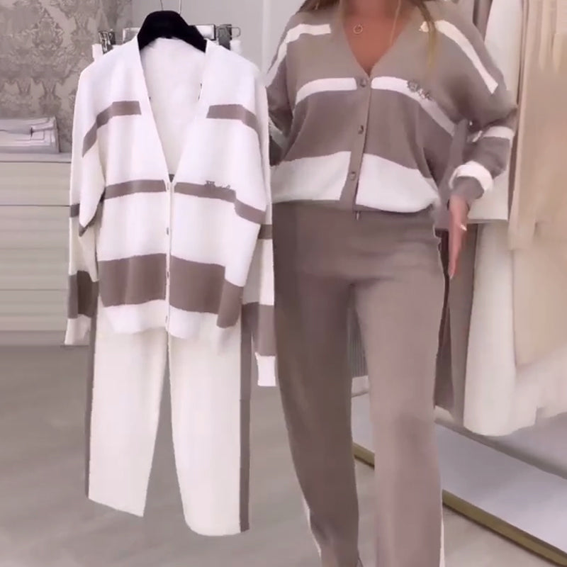 StripeEase – Women’s Fashionable Casual Two-Piece Set