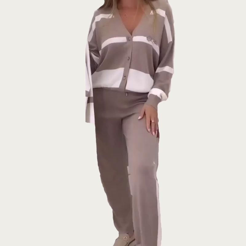StripeEase – Women’s Fashionable Casual Two-Piece Set