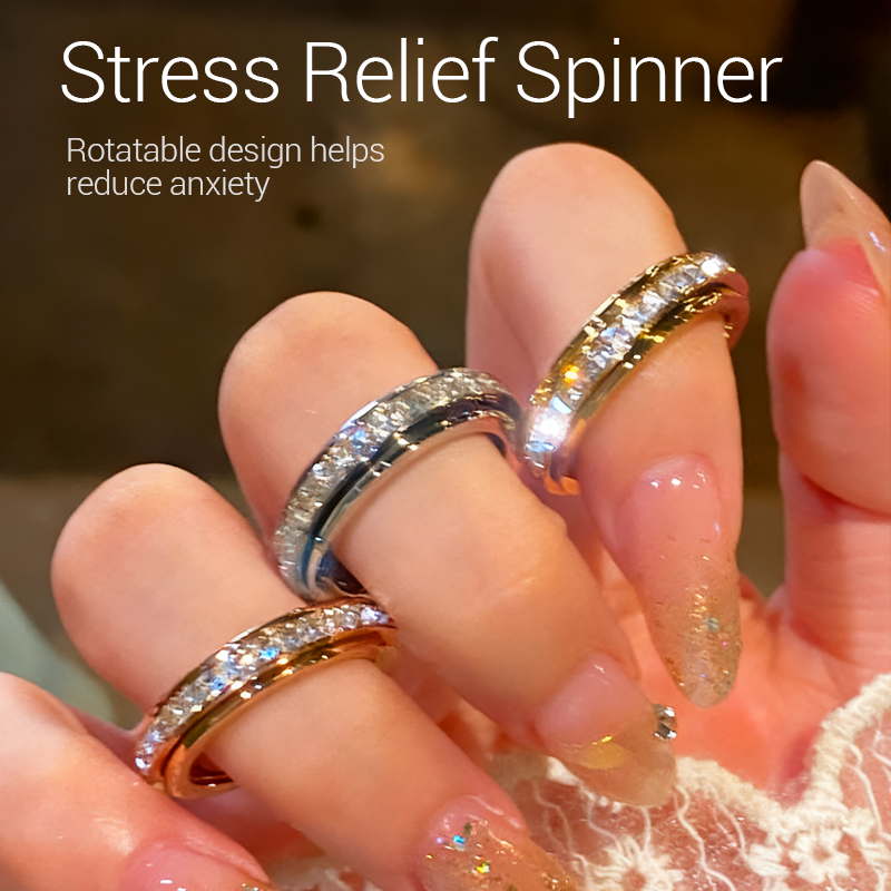 📢📢57%  OFF !! ⏰Titanium Steel Rotatable Spinner Ring with Zirconia
