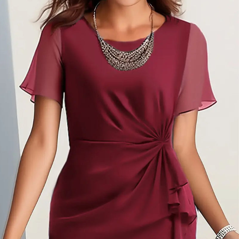 EleganceEase – Solid Color Cinched Waist Dress