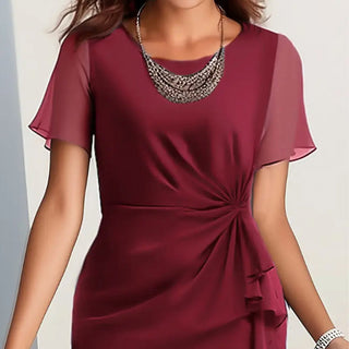 EleganceEase – Solid Color Cinched Waist Dress
