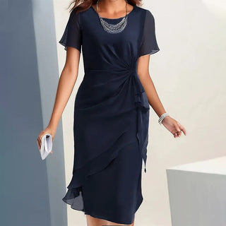 EleganceEase – Solid Color Cinched Waist Dress