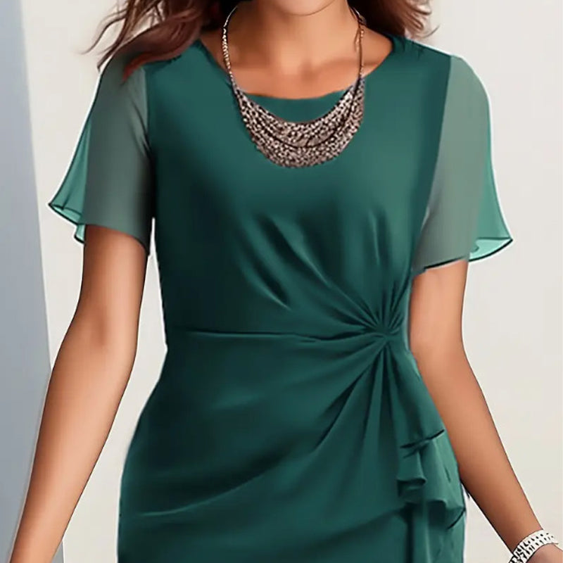 EleganceEase – Solid Color Cinched Waist Dress
