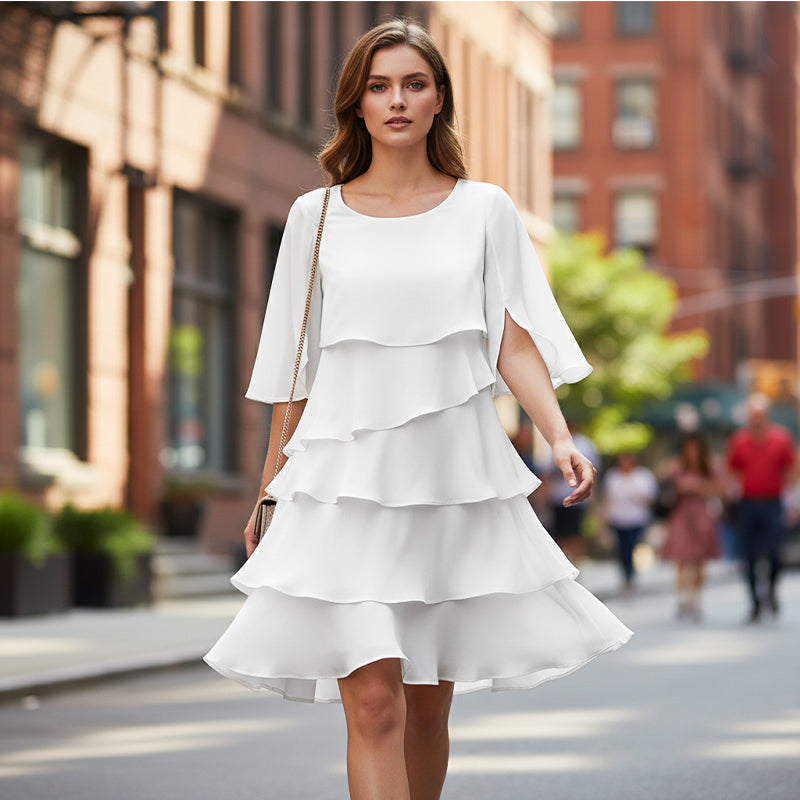 PureElegance – Women’s Layered Ruffle Sleeve Dress
