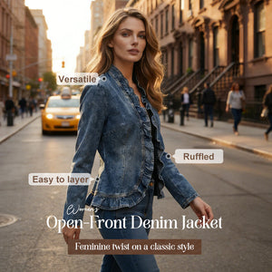 DenimLuxe – Women’s Ruffle Trim Denim Jacket