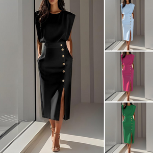 GraceAura – Elegant Split Midi Dress Collection