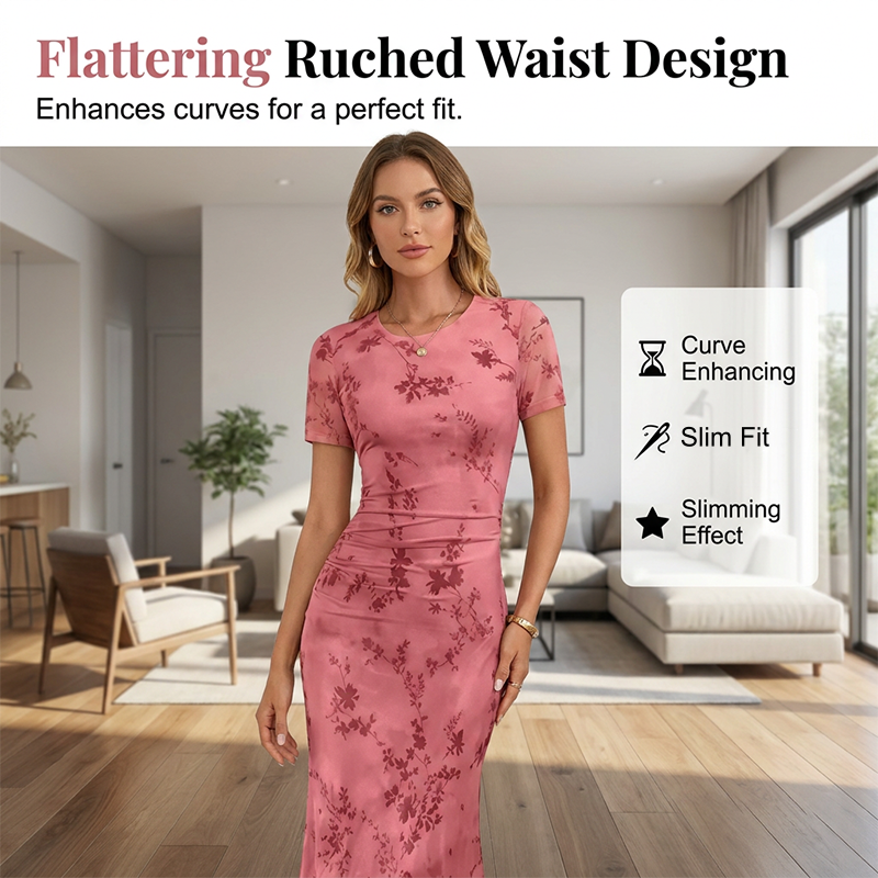 FloraLuxe – Floral Mesh Midi Dress