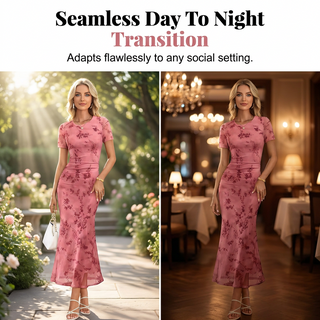 FloraLuxe – Floral Mesh Midi Dress