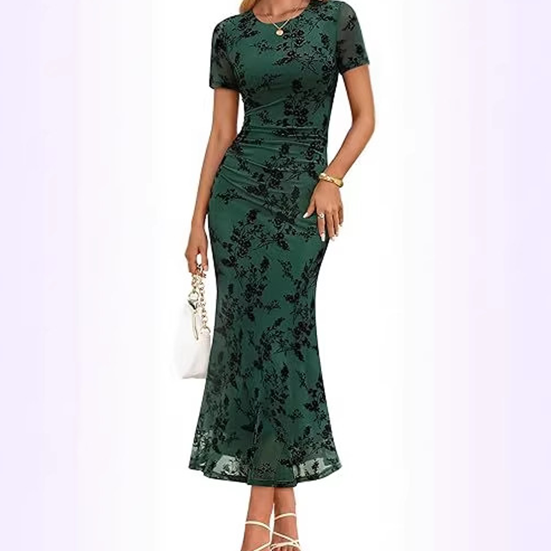 FloraLuxe – Floral Mesh Midi Dress