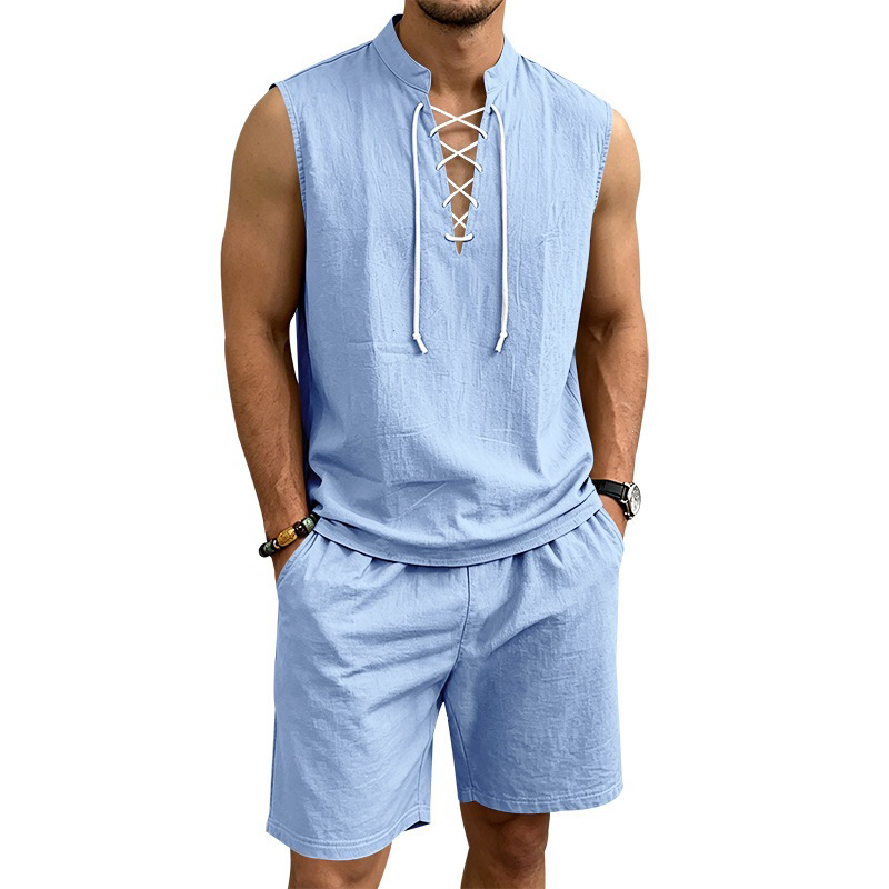 ComfortWeave – Lightweight Mens Lace-Up Linen Shorts Outfit
