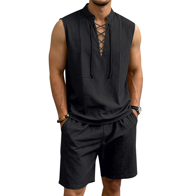 ComfortWeave – Lightweight Mens Lace-Up Linen Shorts Outfit