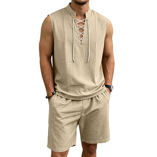 ComfortWeave – Lightweight Mens Lace-Up Linen Shorts Outfit