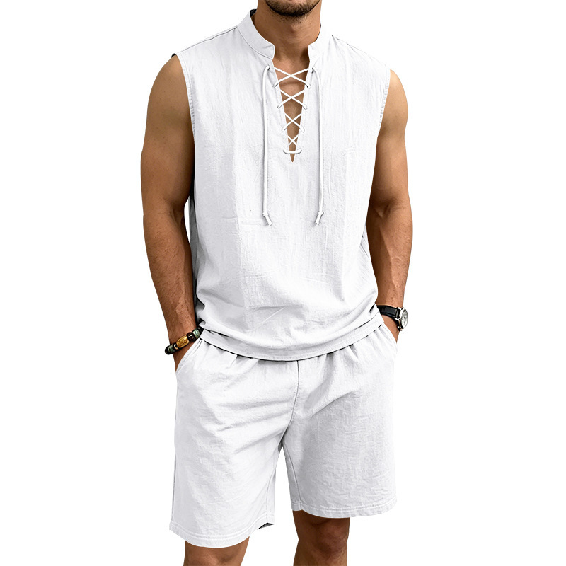 ComfortWeave – Lightweight Mens Lace-Up Linen Shorts Outfit