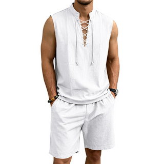 ComfortWeave – Lightweight Mens Lace-Up Linen Shorts Outfit
