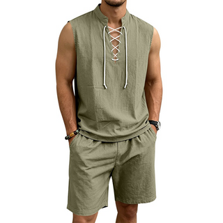 ComfortWeave – Lightweight Mens Lace-Up Linen Shorts Outfit
