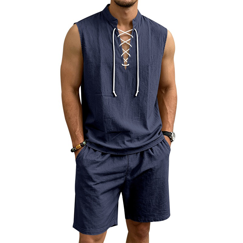 ComfortWeave – Lightweight Mens Lace-Up Linen Shorts Outfit