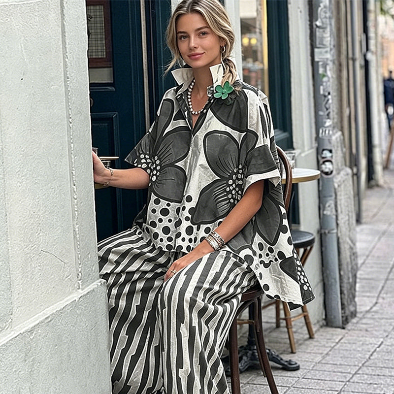 LuxeFlow – Printed Relaxed Fit Two-Piece Outfit Set