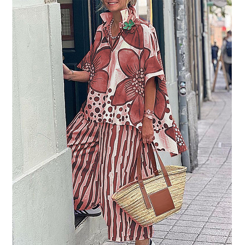 LuxeFlow – Printed Relaxed Fit Two-Piece Outfit Set