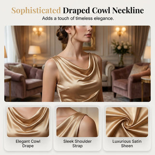 BelleAura – Elegant Sleeveless Cowl Neck Midi Dress