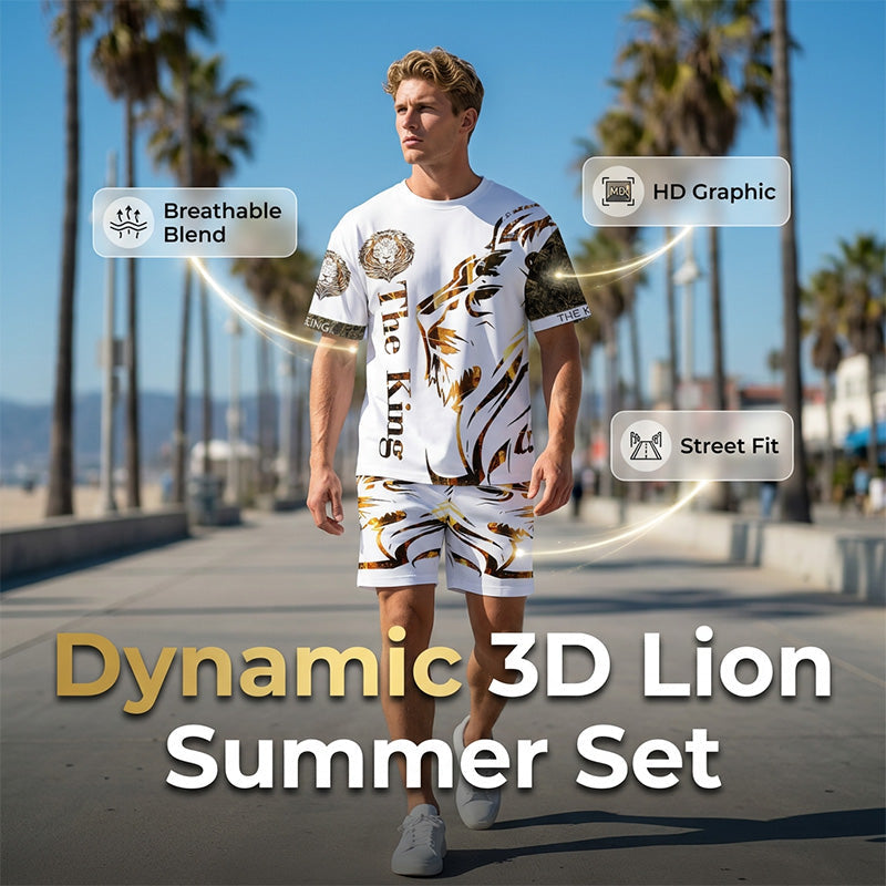 LionVibe – Men's Graphic 2-Piece Summer Set