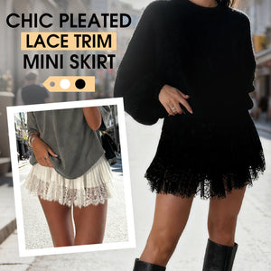 LunaLace - Chic Pleated Lace Trim Mini Skirt