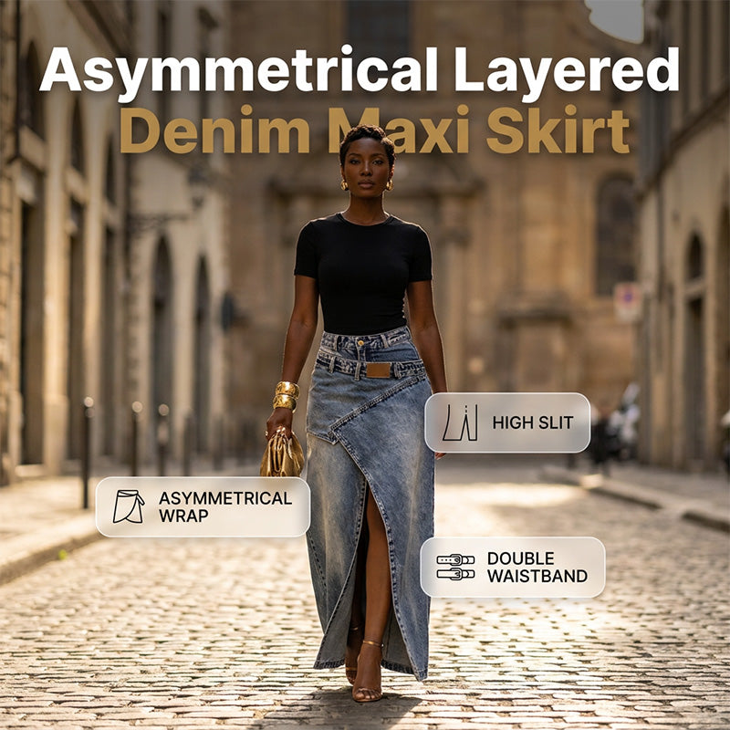 StyleFlow – Vintage Wash Layered Denim Maxi Skirt