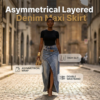 StyleFlow – Vintage Wash Layered Denim Maxi Skirt