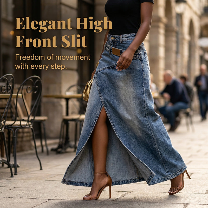 StyleFlow – Vintage Wash Layered Denim Maxi Skirt