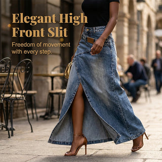 StyleFlow – Vintage Wash Layered Denim Maxi Skirt