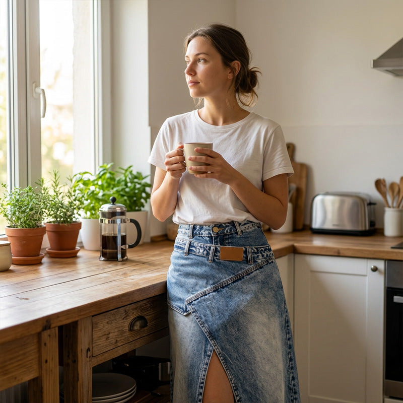 StyleFlow – Vintage Wash Layered Denim Maxi Skirt