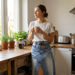 StyleFlow – Vintage Wash Layered Denim Maxi Skirt