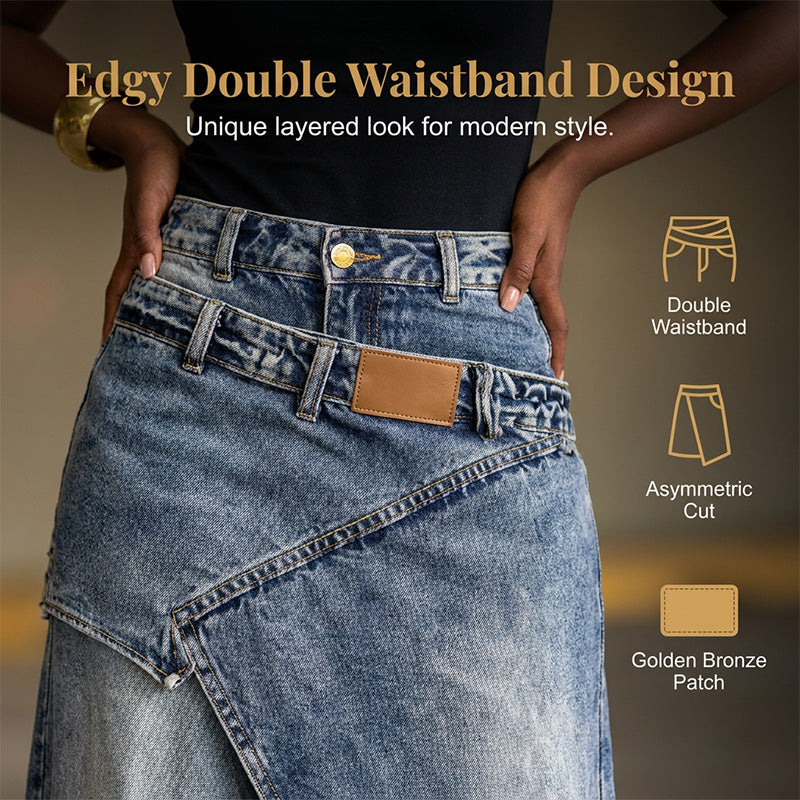 StyleFlow – Vintage Wash Layered Denim Maxi Skirt